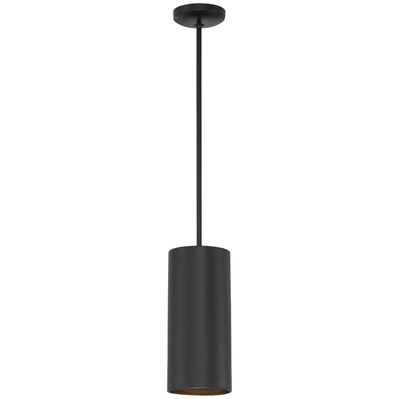 Luminaire suspendu cylindrique simple à 1 lumière Courter, Noir mat, H 10,5 po x l 6 po x P 6 po, Incandescente (incluse)