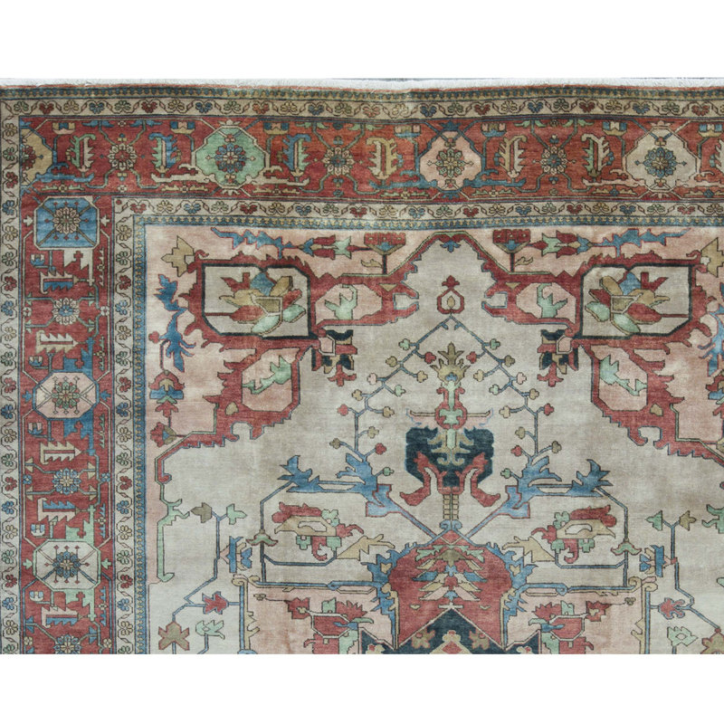 Tapis ivoire et rouge noué à la main de haute qualité