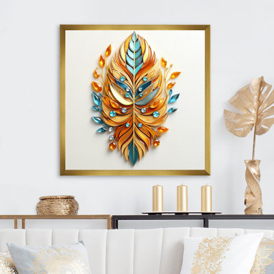 Boho Glam Amber Gold And Turquoise Theater - Feathers Canvas Art Print