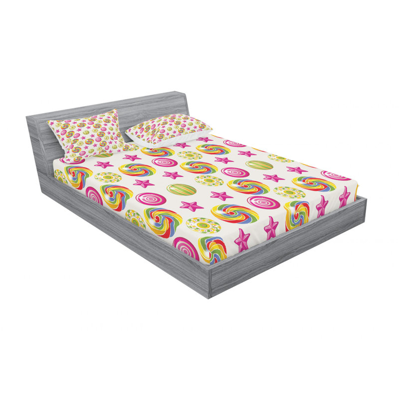 Microfiber Geometric Sheet Set, Full/Double Sheet Set with Fitted Sheet, Fruit Leaves Citrus