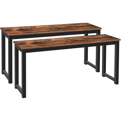 Bancs de salle à manger, paire de 2 bancs d'intérieur de style industriel, structure en métal durable, pour la cuisine, la salle à manger, le salon, brun rustique