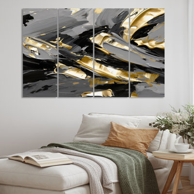 «Imminent Bliss Bold», impression texturée sur fond doré et noir III sur toile, 4 pièces