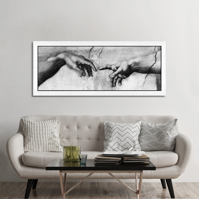 The Creation Of Adam V by Michelangelo - Wrapped Canvas Panoramic Painting, 121.92 cm H x 40.64 cm W, White Framed