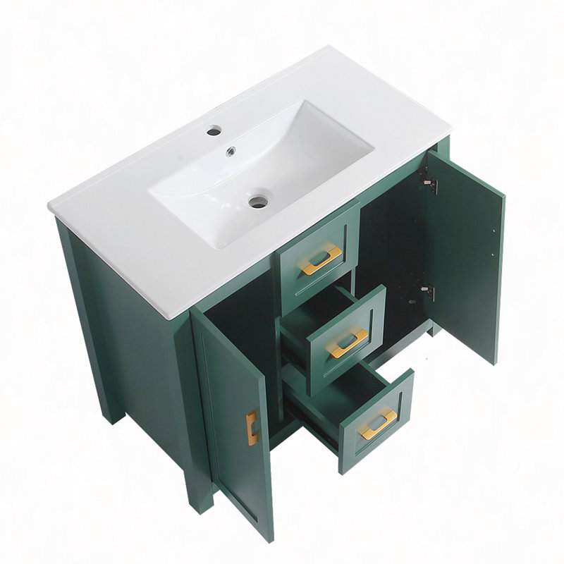 Meuble-lavabo de 36 po avec lavabo simple, meuble-lavabo encastré, armoire de rangement avec 2 portes et 2 tiroirs, fermeture en douceur, rangement multifonctionnel