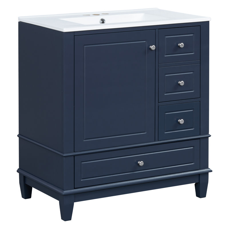 Meuble-lavabo 30 po avec lavabo en céramique, Bleu
