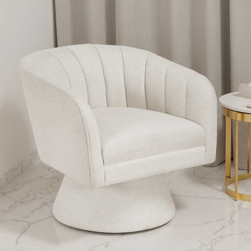 Fauteuil d'appoint pivotant avec cadre en bois massif Boucle, Beige