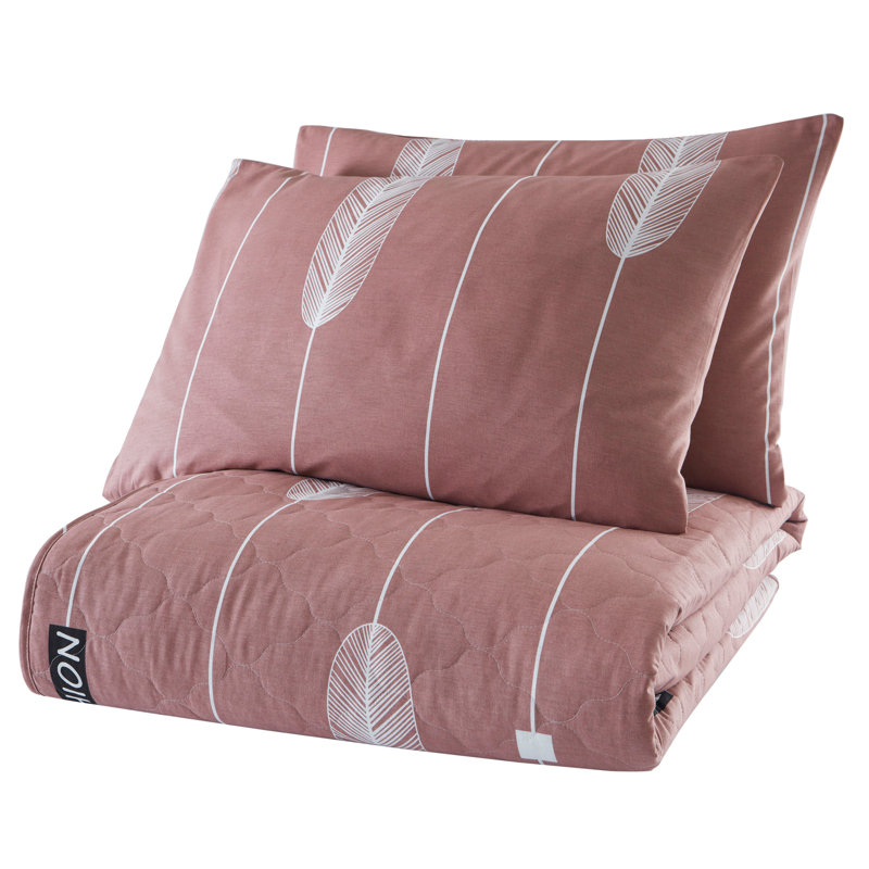 Ensemble de couvre-lit 100% coton Deahl, Rose et blanc, Couvre-lit 94 po x 89 po + 2 taies d'oreiller stan