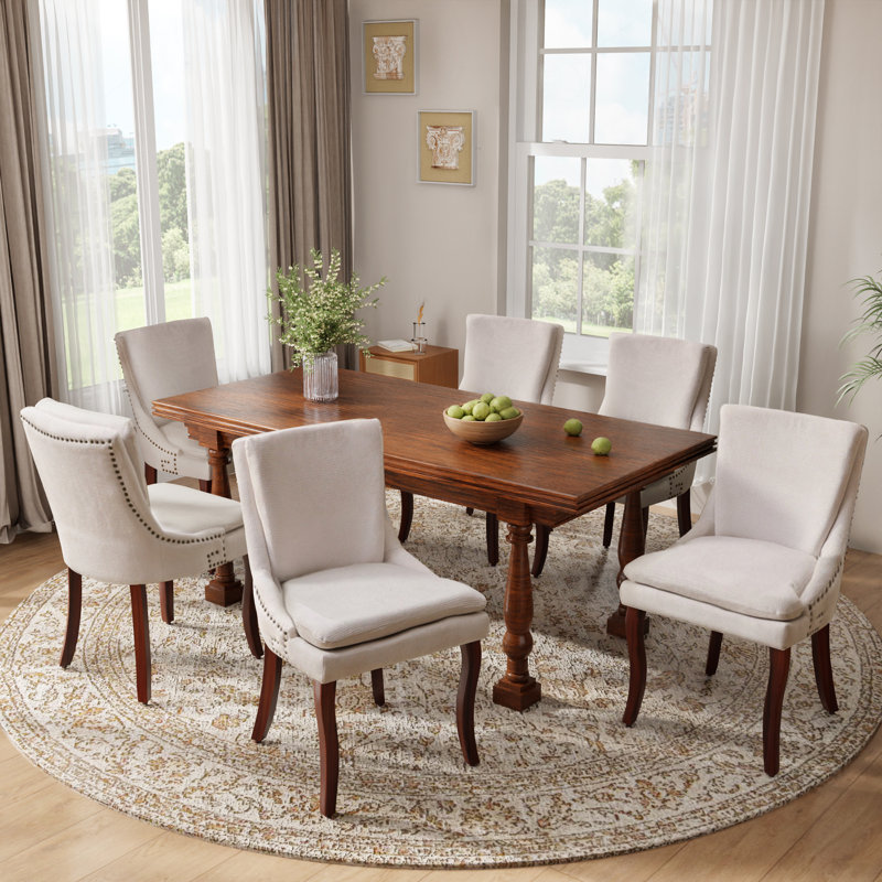 Ensemble de 4 chaises de salle à manger à double couche en chenille, Beige