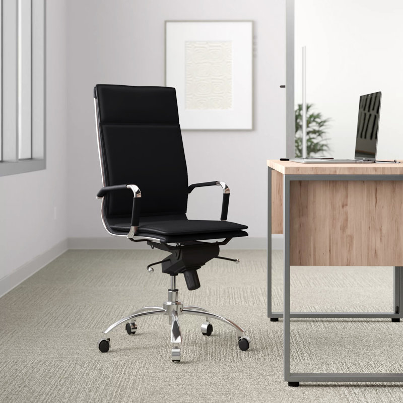 Fauteuil de conférence pivotant en similicuir Chaseton, Similicuir noir, Chrome