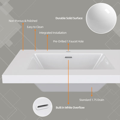 Dessus de meuble-lavabo double 72 po avec double lavabo intégré, comptoir sans couture blanc brillant, imperméable et facile à installer, remplacement du comptoir standard à 2 lavabos