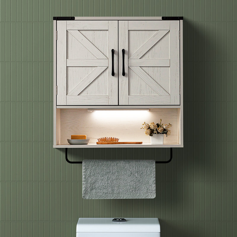 Wall Bathroom Medicine Cabinet With Led Light, Towel Bar, Over Toilet Storage Cabinet For Bathroom, Entryway, Laundry Room