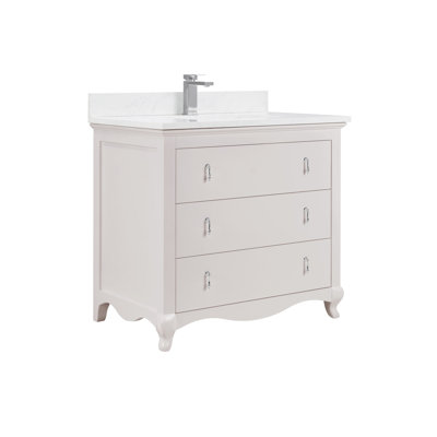 Meuble-lavabo en bois massif 36 po avec comptoir en marbre d'ingénierie 1 po, lavabo simple