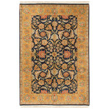 Hand Knotted Wool Area Rug in Blue And Gold
