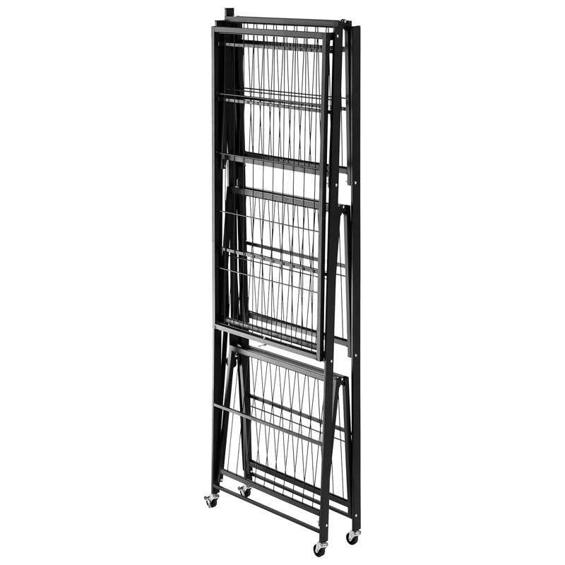 Tablette de rangement pliante avec roulettes, 4, noire, aucun assemblage requis, configuration de dépliage simple, 5 roulettes pivotantes et 2 freins pour une mobilité en douceur sur les carreaux, le ciment et les planchers, rotation à 360 °, supporte 200 lb,