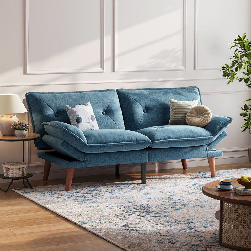 Canapé-lit futon convertible capitonné 66 po Serta, Chenille bleu moelleux