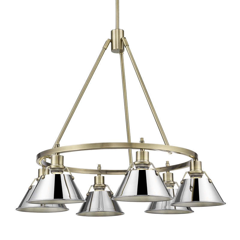 Felda 6 - Light Steel Dimmable Cone Chandelier, Aged Brass, Chrome