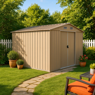10' X 8' Outdoor Metal Storage Shed With Sliding Door And Ventilation Panels