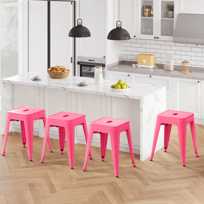 18 Inch Industrial Metal Counter Stools, Stackable Classroom Stools, Backless Metal Dining Chairs For Indoor Outdoor, Kitchen Bar Stools (Set of 4)