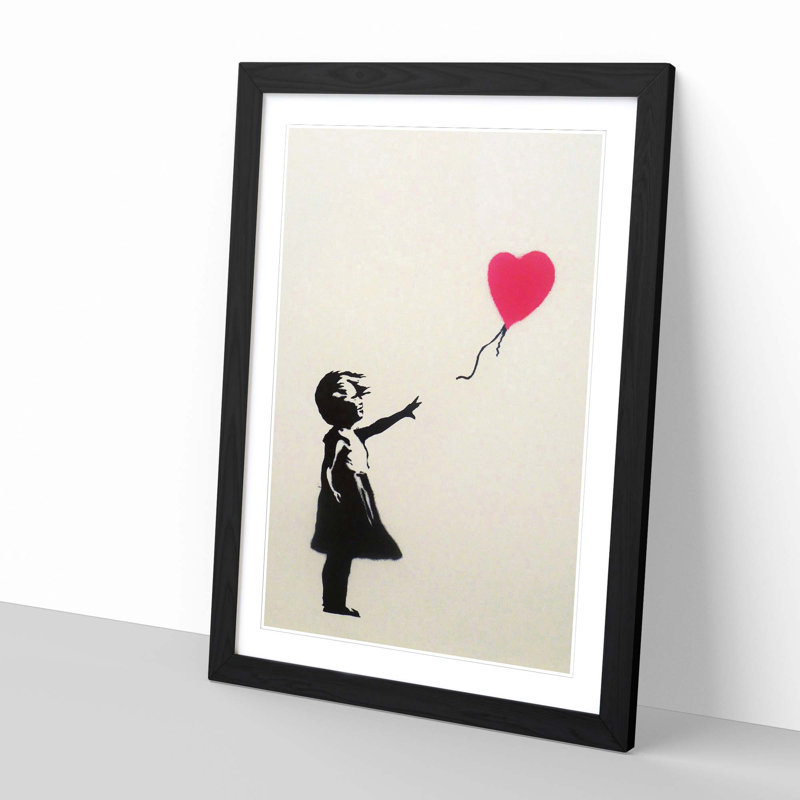 Girl with Balloon Wall Graffiti by Banksy - Framed Print, Black