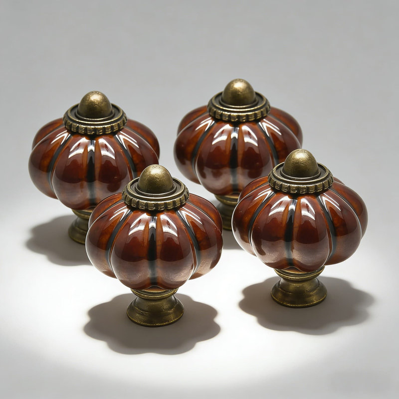 Vintage Ceramic Pumpkin Cabinet Knobs And Drawer Pulls With Mounting Hardware, With Bronze Base For Furniture And Doors, 4
