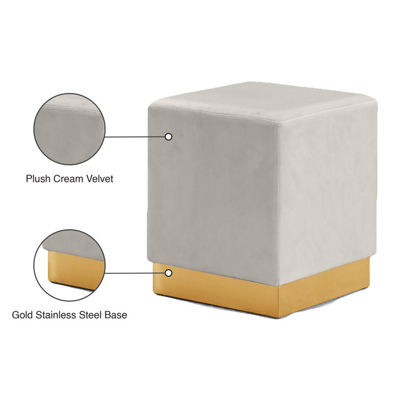 Annora Velvet Ottoman, Gold, Cream Velvet