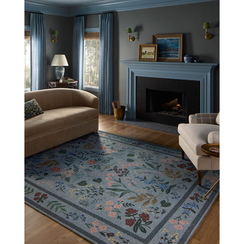Rifle Paper Co. x Loloi Wildwood Blue Area Rug, Round 5'