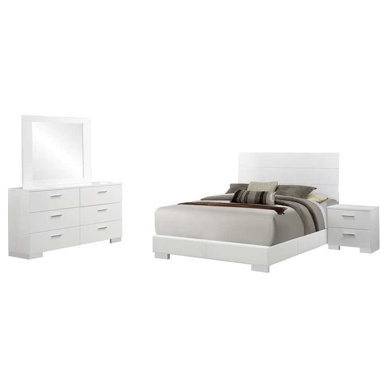 Ensemble de chambre à coucher avec miroir de commode 4 pièces Sok, Grand lit