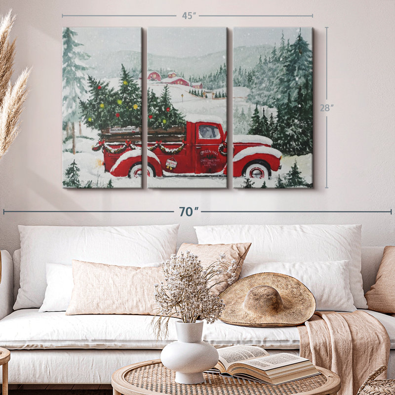 «Camion rouge de Noël», 3 pièces, H 28 po x l 45 po