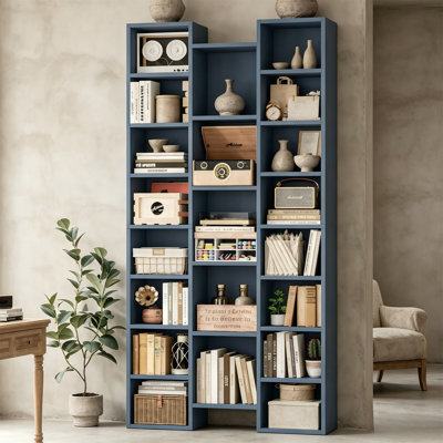 71" Tall Bookshelf, 21 Cubes, 8 Adjustable Shelves, Blue