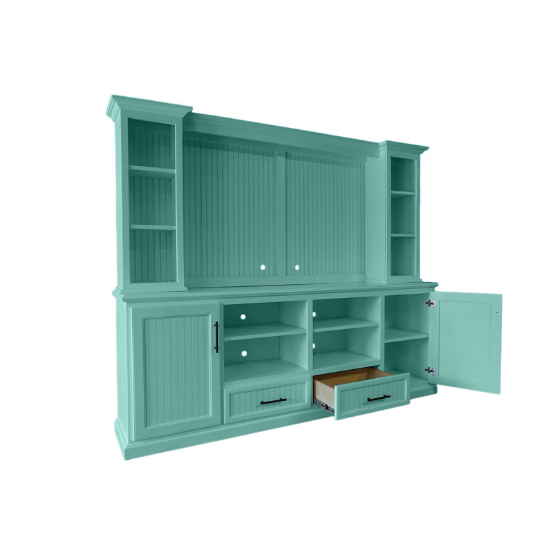 Crédence en bois massif deux pièces, Fiesta turquoise, 76" H x 92.5" W x 12.75" D