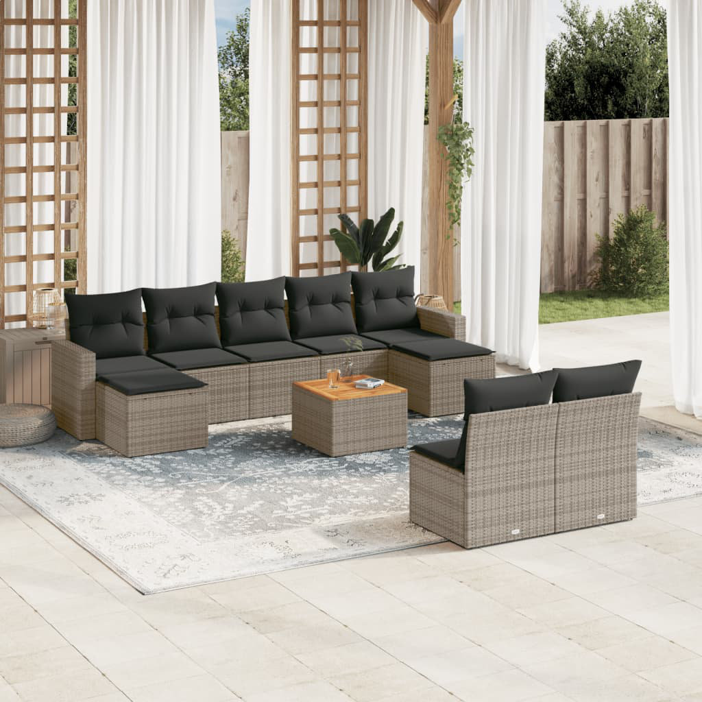 Vidaxl 10-Tlg. Garten-Sofagarnitur Mit Kissen Poly Rattan A55