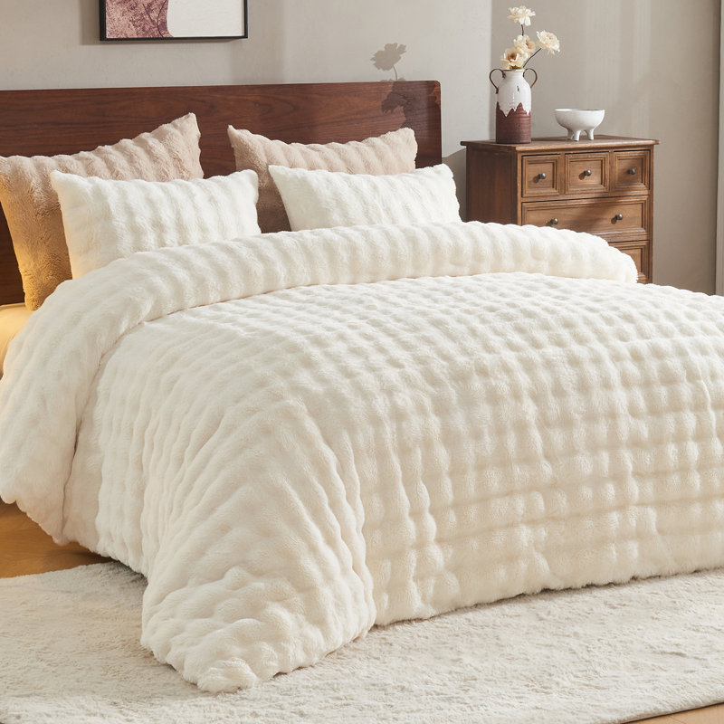 EMME Luxury Elegant Shaggy Bubble Bedding Sets，Faux Fur Duvet Cover  , 2/3 Pieces Soft Fluffy Comforter Cover, Cozy Warm for Winter