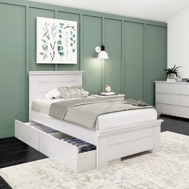 Decimus Solid Wood Platform Storage Bed, White Wash, Twin