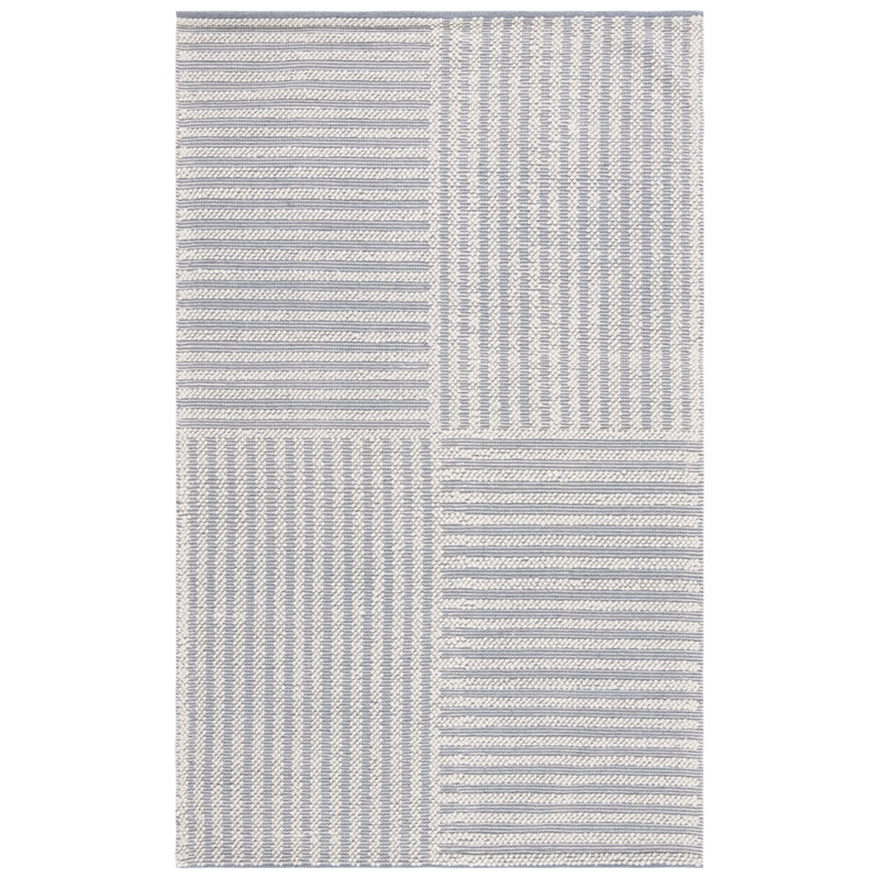 Tapis rayé gris / ivoire en laine / coton tissé à la main Deloera, Rectangle de 5 pi x 8 pi