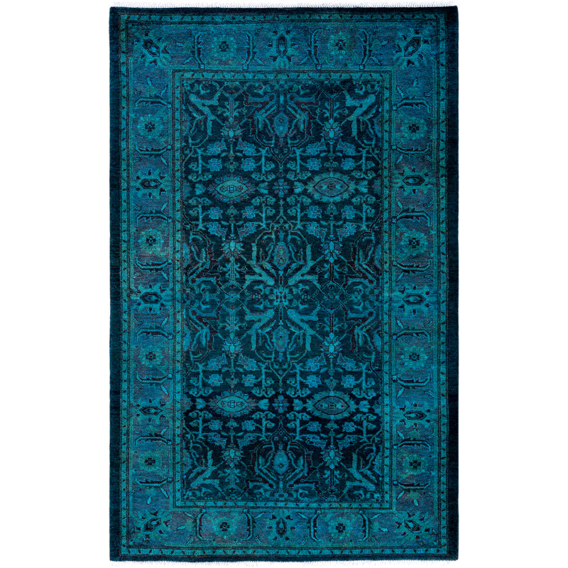 Overdyed Hand-Knotted Wool Modern-Contemporary Green Area Rug 3' 2" x 5' 4"