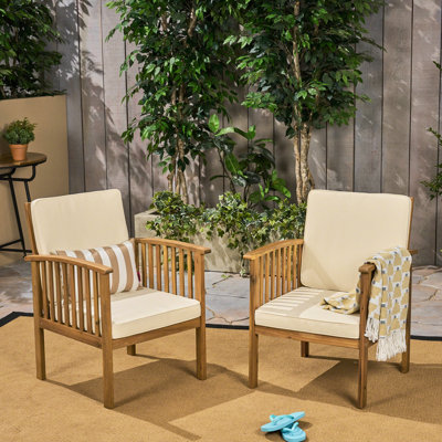 2 chaises d'extérieur avec coussins confortables et résistants aux intempéries