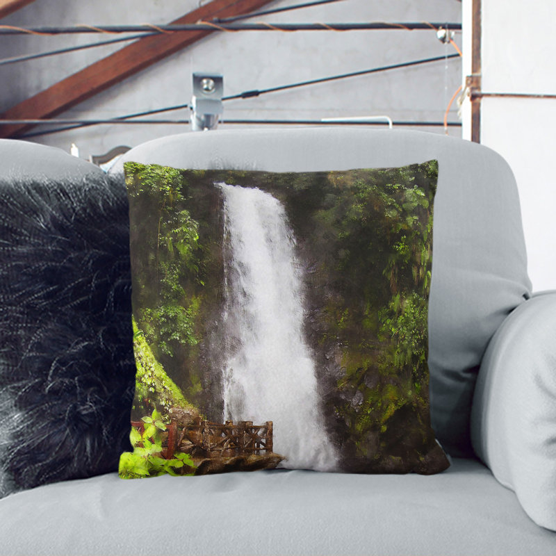 Costa Rica Waterfall Square Throw Cushion, Black, 40cm H x 40cm W x 15cm D