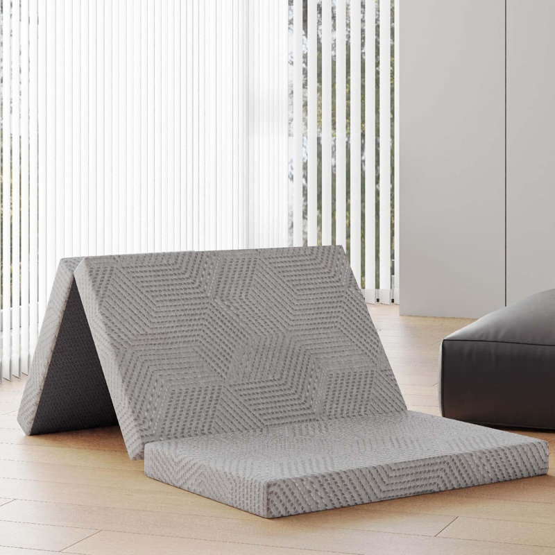 4" Foldable Mattress, Memory Foam Trifold Mattress Folding Floor Bed For Guest Room, RV, Camping, King