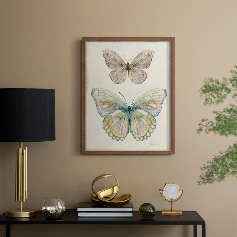 «Botanical Butterfly I», reproduction encadrée - bois massif, H 21 po x l 17 po, Noyer