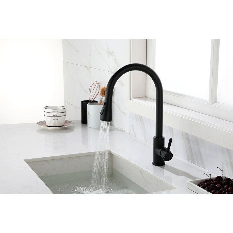 Robinet de cuisine à bec rétractable en acier inoxydable noir mat, buse rotative à 360 °, poignée simple pour une utilisation optimale de l'eau et robinet de réglage de la température avec tête, contrôle précis
