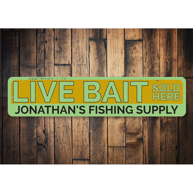 Enseigne en métal Live Bait, H 4 po x l 18 po x P 0,04 po