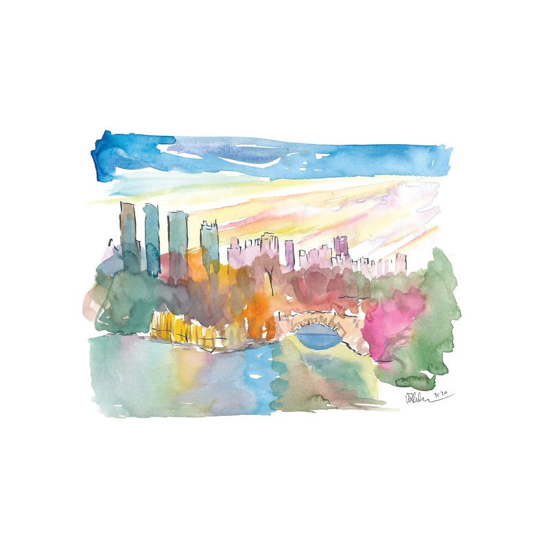 Central Park View With Manhattan Skyscrapers - Wrapped Canvas Painting, 20.32 cm H x 30.48 cm W
