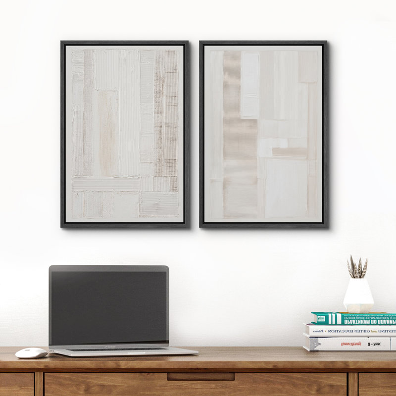 Impression d'art mural moderne minimaliste neutre à panneau géométrique beige pour salon chambre à coucher encadrée 2 pièces
