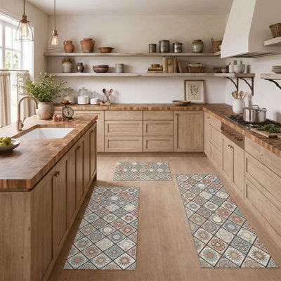 Floral Geometric Non-Slip Washable Kitchen Mats