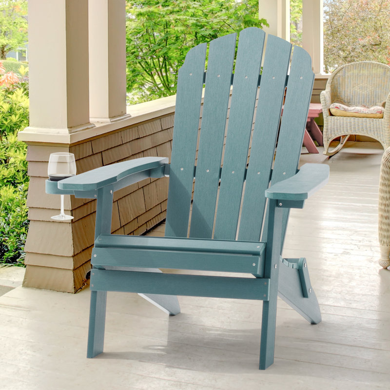 Chaise Adirondack pliable résistante aux intempéries Thornfeldt, Bleu lac