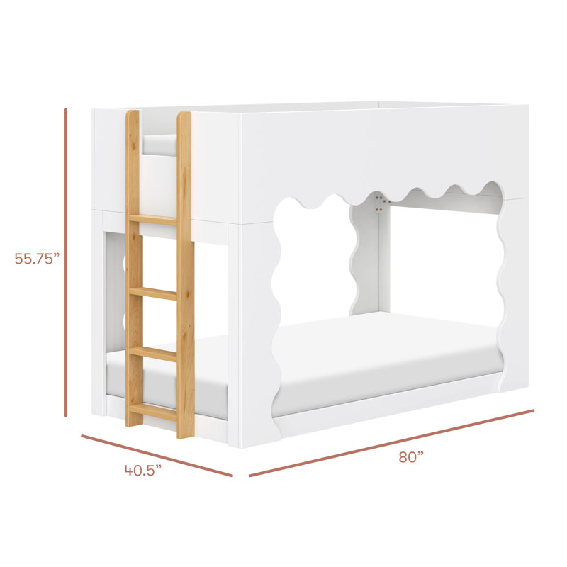 Lido Wave Convertible Low Loft Twin Bed, White/Honey