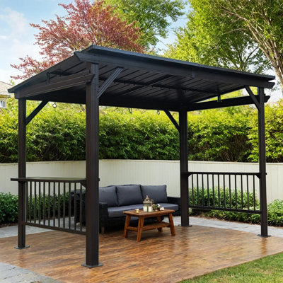Toit-terrasse pour barbecue extérieur 6,5 x 12 pi avec 2 tablettes latérales, toit en acier et crochets de plafond pour patio, cour arrière