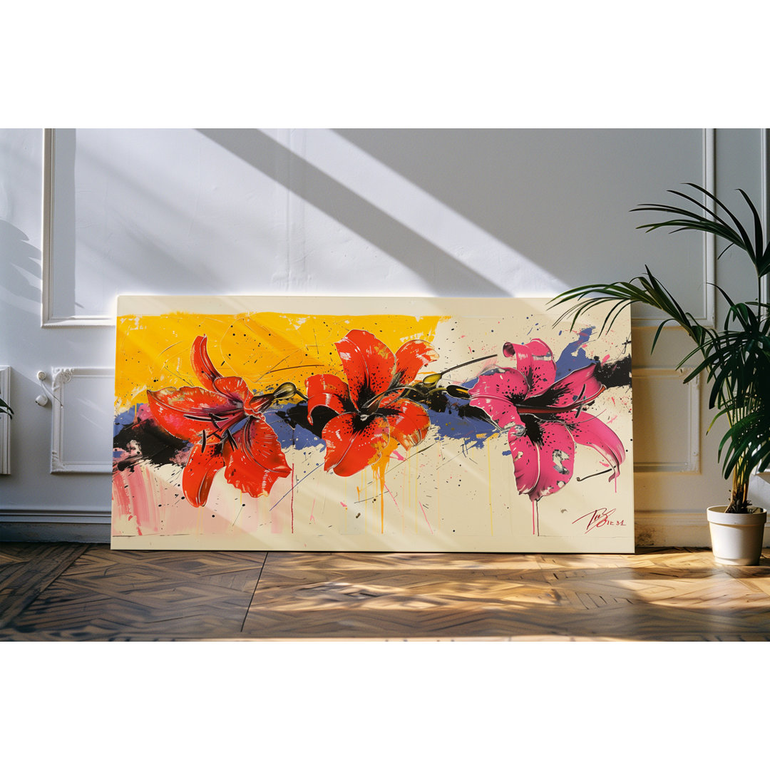 Wandbild 120x60cm Blumen Blüten Abstrakt Kunstvoll Dekorativ