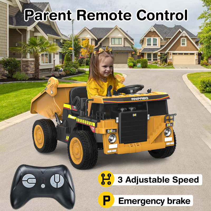 ANPABO 1 Seater Tractors / Construction Battery Powered Ride On with Remote Control, Yellow