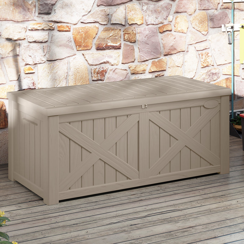 150 Gallons Water Resistant Deck Box, Beige/Gray